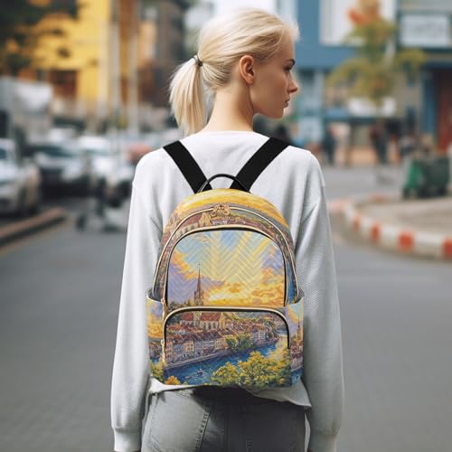Beautiful Painting of City Small Backpack for Women Travel Back Pack Lightweight Cute Backpacks Ladies Shoulder Bags - size: Small
