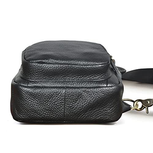 Le'aokuu Men Fashion Casual Tea Designer Travel Hiking Crossbody Chest Sling Bag Rig One Shoulder Strap Bag Men Leather 8015 | Fashion - color: X Black