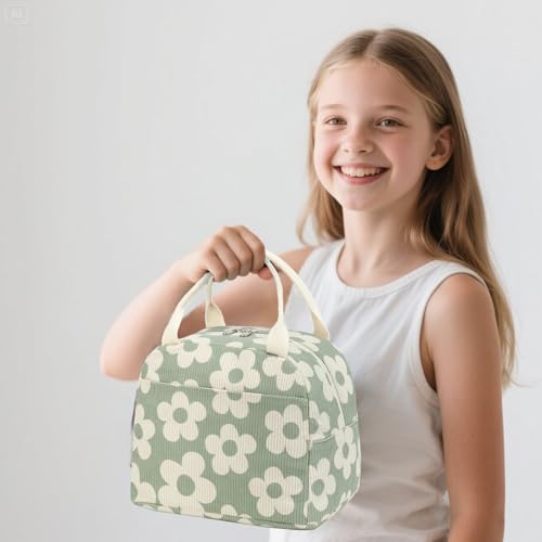 Bluboon School Backpack Set Girls Womens Laptop Bookbag Casual Daypack Fits 15 inch Laptop with Lunch Tote Bag and Pencil Bag - color: Beige Floral / Green-gray Base