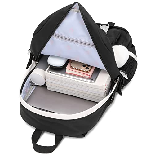 Hey Yoo School Backpack for Girls Backpack with Lunch Box Teen Girl Backpack Set Cute School Bag Bookbag for Teen Girls (Black) - color: Black