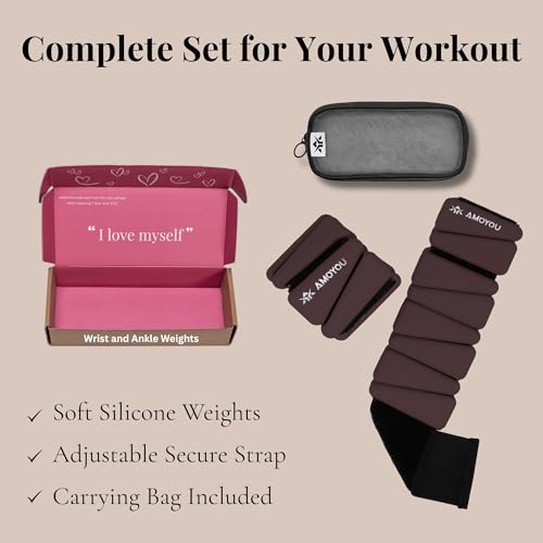 AMOYOU Wrist & Ankle Weights for Women – 2 lb Ankle Weights (Set of 2, 1 lb Each) | Arm Weights for Women | Leg Weights for Walking, Yoga, Cardio & Strength Training - color: Espresso