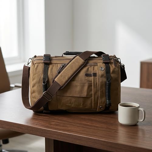 Multifunctional Canvas Travel Backpack for Students, Fits 17" Laptop, Durable, with Multiple Compartments & Large Capacity, Green