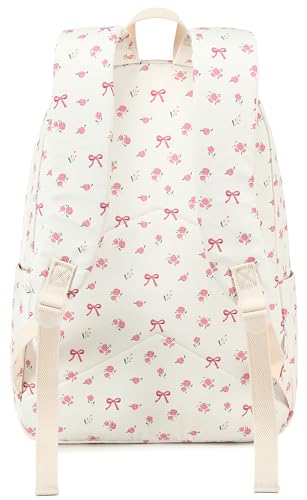 Bluboon School Backpack for Teen Girls Women Laptop Backpack College Bookbags Middle School Travel Work Commuter Back Pack - color: Beige Bow Tie