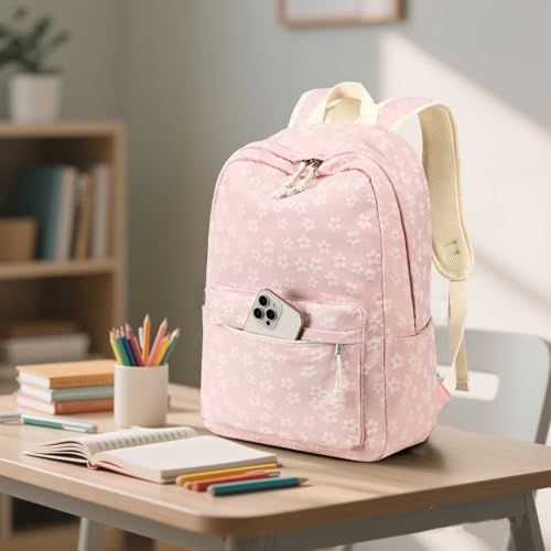 LEDAOU School Backpack for Teen Girls Elementary Middle School Bookbag Kids Backpacks Women Laptop Backpack Travel Daypack - color: Little Flower Pink