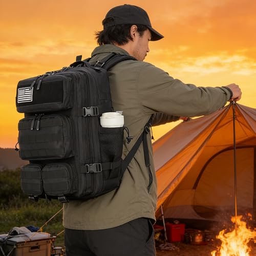 55L Tactical Backpack Heavy Duty Military Rucksack Molle Backpack 3 Day Assault Pack for Work Outdoors - color: Black