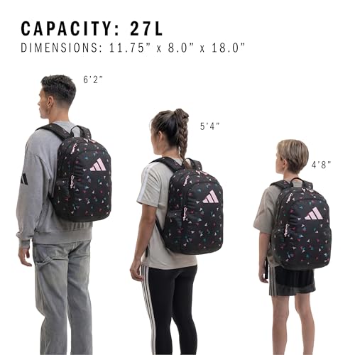 adidas Kids Affiliate Backpack – School Bag for Girls and Boys, 27L, 3 Bar Toss Black-Clear Pink/Clear Pink, OSFA - color: 3 Bar Toss Black-clear Pink/Clear Pink
