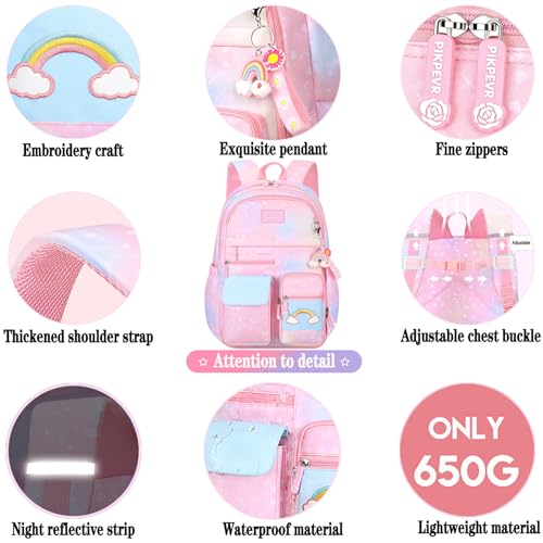 Jcobvig Rainbow Backpack For Girls Kids,Cute Student School Backpack With Pen Bag,Aesthetic Starry Rainbow Laptop Travel Bag - color: Purple, size: Large