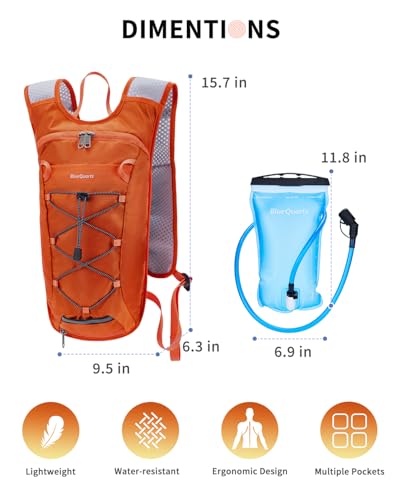 Blue Quartz Hydration Backpack with 2L Water Bladder, Hiking Water Pack with Insulated Compartment for Women Men, Lightweight Cycling Daypack with Phone Pocket, Hydration Pack for Running,Biking - color: Orange
