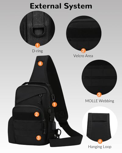 Tactical Sling Bag for Men, Military Outdoor Sports Single Shoulder Backpack with Bottle Holder & Handle, EDC Range Bag Crossbody Chest Pack, Black - color: Black