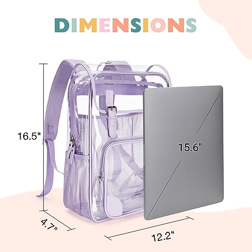 mommore Clear Backpack for Girls Heavy Duty Transparent Bookbag for School PVC See Through Backpack Clear Bag - color: Purple, style: Clear Backpack