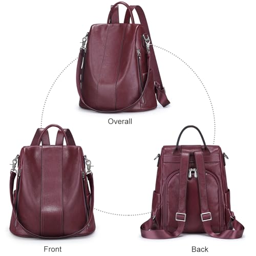 S-ZONE Leather Backpack Purses for Women Antitheft Rucksack Shoulder Bag Medium - color: Purple