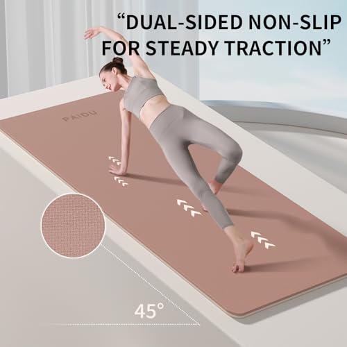 PAIDU Yoga Mat Non Slip Anti-tear,extra thick-2/5 inch(10MM)High Resiliency Professional POE Yoga Mats for Women Men Kids,72"x24"inch,Workout, Yoga, Pilates and Floor Exercise, with Carrier Strap - color: Brown+Apricot
