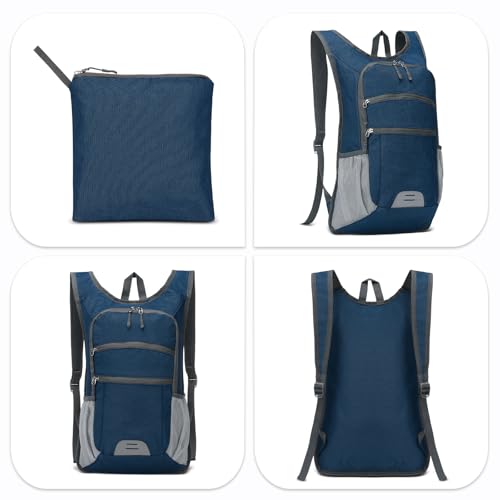 20L Lightweight Hiking Daypack, Foldable Travel Packable Backpack for Men Women for Cycling Camping Outdoor (Dark Blue) - color: Dark Blue