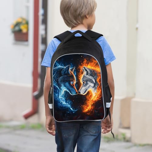 HiMagics Aesthetic School Backpack 3-in-1 Set for Kindergarten Teen Girls Boys - Laptop Bookbag with Insulated Lunch Box & Pencil Case Wolf Pattern - color: A04-wolf-set