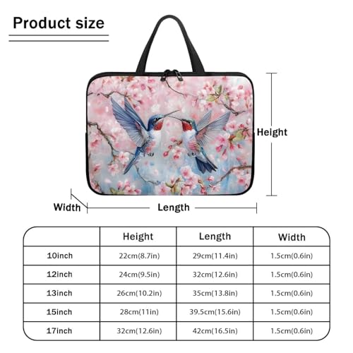 10 Inch Cherry Blossom Hummingbirds Laptop Sleeve, Lightweight Laptop Cover Computer Bag Tablet Carrying Case with Handle, Waterproof Tote Bags Notebook Case Handbag Briefcase for Women - color: Cherry Blossom Hummingbirds, size: 10 Inch