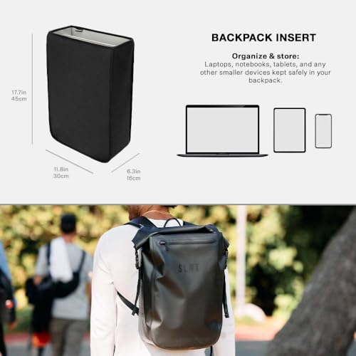 SLNT 20 Liter Backpack Organizing Insert with 3 Compartments, Slip-in Pockets, Velcro Closure - Compatible with SLNT Faraday Waterproof Backpack for Storing Laptops, Tablets, Phones, Devices (Black) - size: 20 L Backpack Organizer