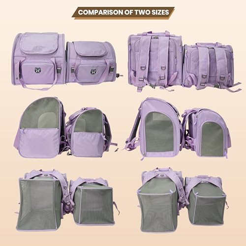 Lollimeow Expandable Large Cat Carrier Backpack, Supports up to 14 lbs - color: Lavender, size: 16.5"L x 9.0"W x 13.4"H