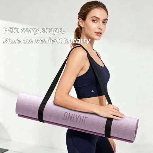 Wide Yoga Mat Thick(10mm) Exercise Mat Non Slip Anti-tear,72"x35" Extra Large Pilates Mats for Home Workouts, Gym & Floor Stretching with Carrier Strap - color: Deep pink + Light pink