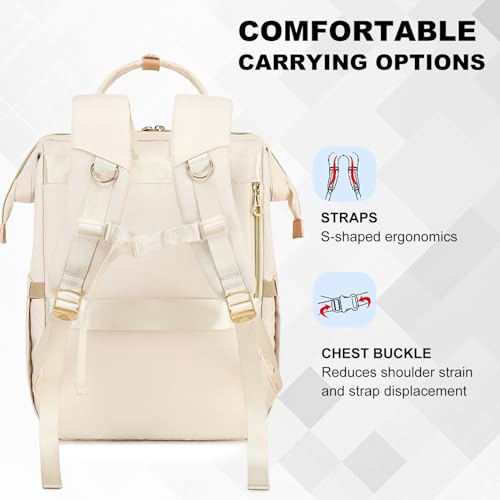 AIJIEKE Lunch Backpack for Women, 15.6 Inch Laptop Backpack with Detachable Insulated Cooler Lunch Box, 2-in-1 Water Resistant Work Computer Bag for Nurse Teacher College Commute, Beige - color: Beige