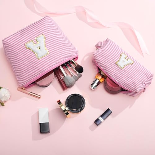 YOOLIFE Birthday Gifts for Women Girls Mom Daughter Birthday Gifts for Kids Teen Girls | Initial Makeup Bag | Travel Cosmetic Bag | 11 12 13 14 15 16 Years Old Girl Gift Teacher Graduation Gift Pink A - color: Pink, style: A