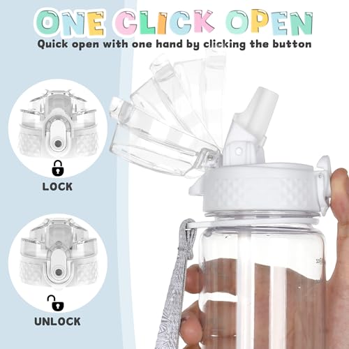 OLDLEY 17oz Kids Water Bottle, Tritan BPA-Free, Leakproof Flip Straw Lid, Motivational Time Marker, Carry Strap, Reusable Clear Water Bottle for Boys & Girls,Clear - color: Clear, style: 17 Ounces
