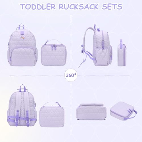 Chase Chic Toddler Backpack for Girls, Puffer Cute Lightweight Preschool Backpack with Lunch Box Set for Daycare Travel Kids Age 3-6,Purple Heart - color: Purple Heart