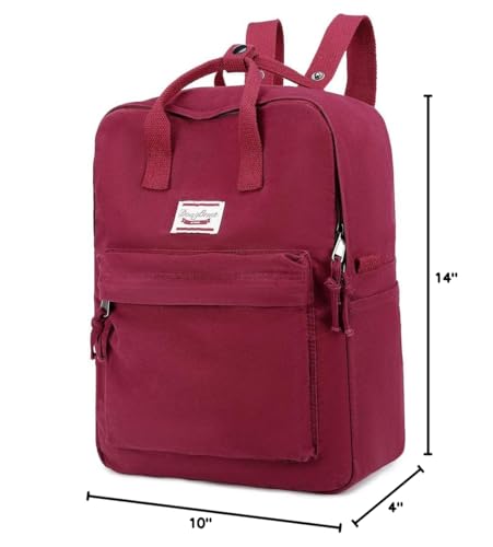 LuckyZ Womens Casual Style Lightweight Canvas Backpack Travel Daypack Small Handbag Purse, Wine Red - color: Wine Red