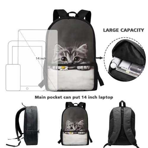ZOUTAIRONG Daisy Cat Print Bookbag for School Insulated Thermos for Hot & Cold Drinks, Lightweight Casual Backpack with Side Pockets for Small Water Up - color: Daisy Cat
