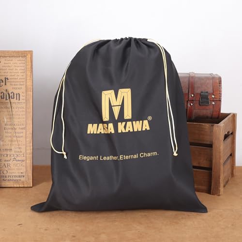 Masa Kawa Black Leather Laptop Backpack for Men Fits 16” 15.6” Computer, Business Travel Work Large Daypack Camping Weekender Bag - color: Black