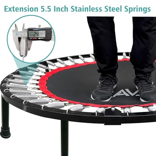 RAVS Mini Trampoline for Kids Adults 40"/48" Foldable Fitness Rebounder Kids Trampoline with 5 Levels Height Adjustable Handle Resistance Bands Indoor Workout - size: 48-inch