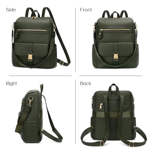 KKXIU Backpack Purse for Women - PU Leather Ladies Backpack for Daily with Anti-Theft Lock Pocket, Small Daypack with Luggage Strap & Water Bottle Pockets (Green) - color: Green