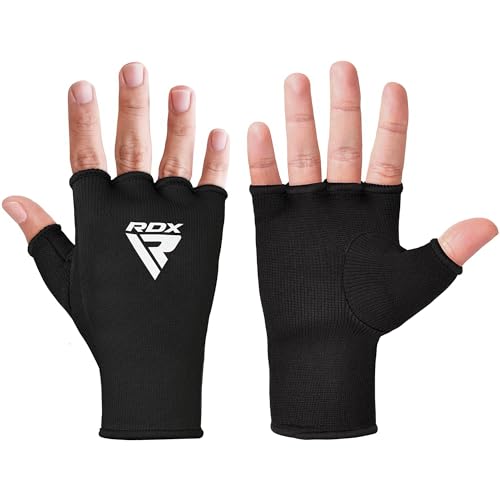 RDX Boxing Hand Wraps Inner Gloves Men Women, Half Finger Elasticated Bandages, Under Mitts Fist Protection, Muay Thai, Kickboxing, MMA, Martial Arts Speed Bag Punching Training - color: Black, size: Medium