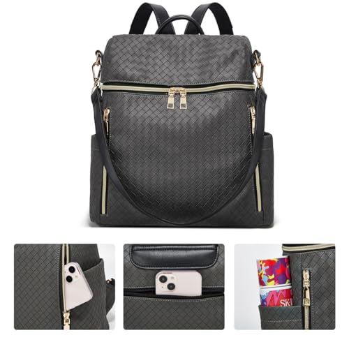 Makes Backpack Purse for Women PU Leather Travel Satchel Handbag Convertible Design Bag with Purse 2 Piece - color: Grey Triple