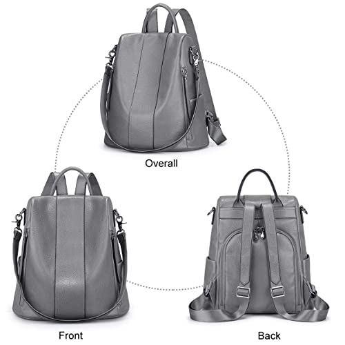 S-ZONE Leather Backpack Purses for Women Antitheft Rucksack Shoulder Bag Medium - color: Grey