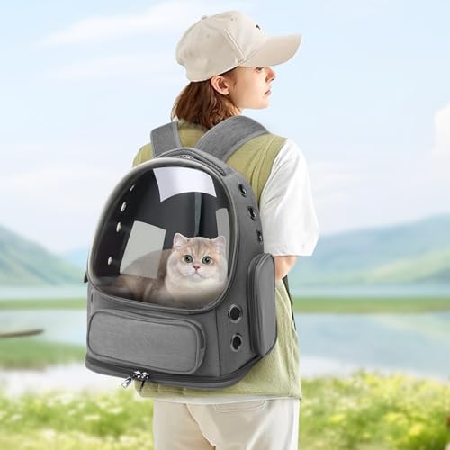 Cat Backpack Carrier for Cats and Small Dogs, Breathable Cat Bubble Backpack, Airline Approved Pet Travel Carrier for Hiking Camping Outdoor(Grey) - color: Grey