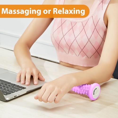 BESKAR Foot Massager Roller for Plantar Fasciitis Relief, Portable Feet Roller to Deep Tissue Muscle Massage, Foot Arch and Heel Pain, Reflexology Tool - color: Purple