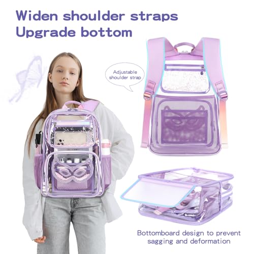 Cusangel Heavy Duty Clear Backpack Clear BookBag,16.5inch TPU Large Capacity See Through Backpack for Sport Events,Travel - color: Glasses 16.5in