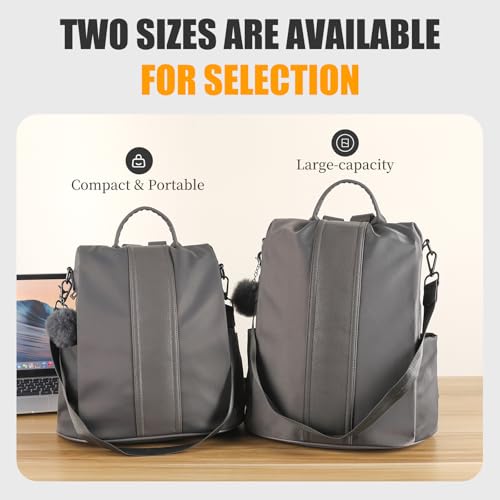 PINCNEL Women Backpack Purse Waterproof Nylon Anti-theft Rucksack Lightweight Shoulder Bag - color: Gray, size: Large