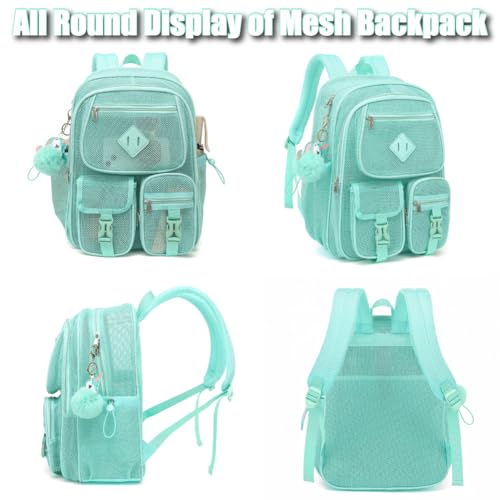 Mesh Backpack for Girls Boys, Heavy Duty Semi-Transparent Mesh Bookbag Womens Mens Mesh Backpacks for School, Sports, Beach, Swimming, Travel Green - color: Green