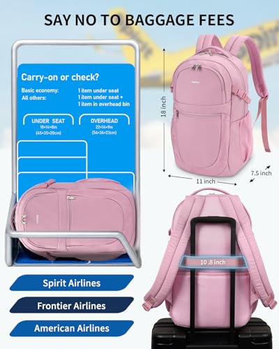 ECOHUB Travel Backpack for Women, 17.3 inch Suspended Laptop Backpack, Fashion Water-Resistant College Computer Bookbag, 28L Personal Item Bag with 12 Pockets for Causal, Work, Pink - color: Pink