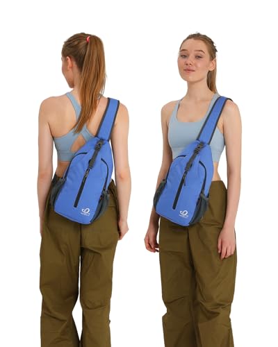 WATERFLY Crossbody Sling Backpack Sling Bag Travel Hiking Chest Bag Daypack - color: Z-sea Blue
