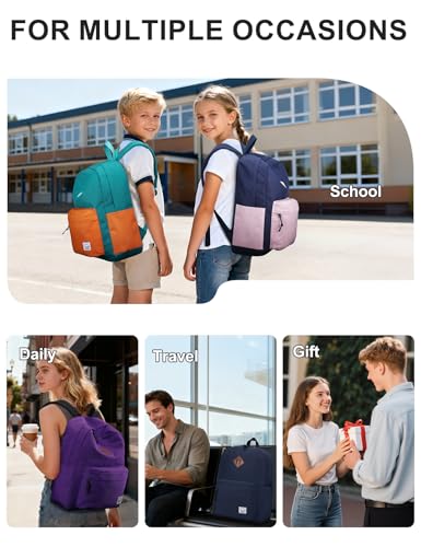 VASCHY Lightweight Backpack for School, Classic Basic Water Resistant Casual Daypack for Travel with Bottle Side Pockets (Navy) - color: Navy Blue