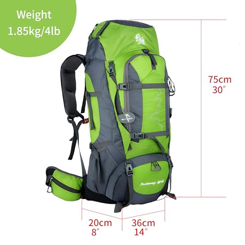 80L Hiking Backpack,Waterproof Lightweight Trekking Bag with Air Cushion Straps, Suitable for People Who are 5 feet 5 inches or taller for Mountaineering/Camping/Travel (green,80L) - color: Green