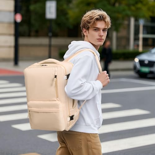 GAEKEAO Travel Backpack for Women Men, Airline Approved 15.6 Inch Laptop Carry On Backpack with Shoe Pouch Luggage Weekender Bag for Travel Business Work Hiking Beige - color: B02 Beige