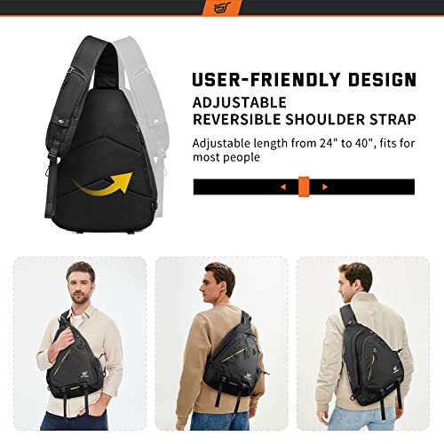 SKYSPER Sling Laptop Bag (Up to 13 Inch) - 18L Crossbody Sling Backpack Travel Shoulder Bag Hiking Daypack for Men Women(Black) - color: Black