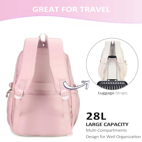 PRLINJSK Cute Backpack for Teen Girls Boys, Aesthetic Laptop Bookbag for College High Middle School Student Women, Pink