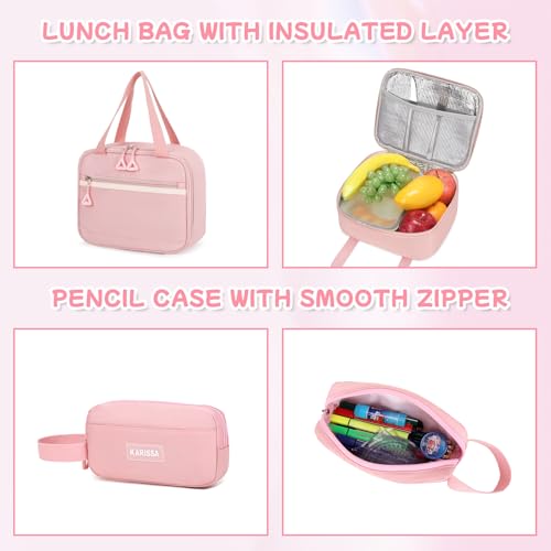 Girls Backpack, 3pcs Sets Kids Backpack for Girls with Anti-theft Back Pocket, Lightweight School Back pack Water Resistant Lunch Bag with Pencil case for Elementary Primary School, Pink - color: Pink 3pcs