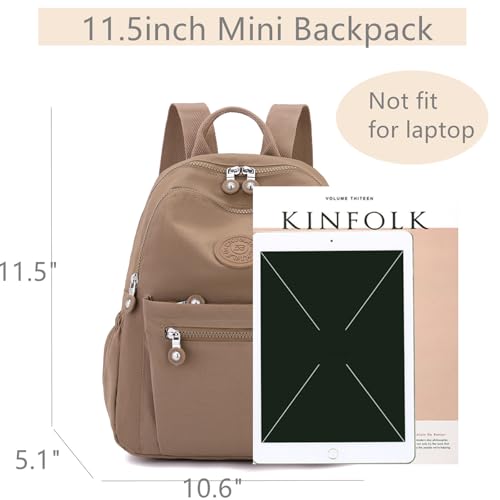 Tanweibago Mini Nylon Women Backpacks,11L Small Ladies backpacks Casual Lightweight Women Shopping Travel Daypack (Beige) - color: Beige