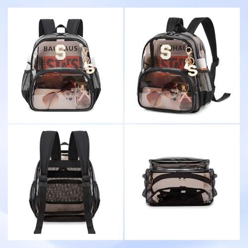 PIG PIG GIRL Clear Backpacks for Stadium Events Approved 12×6×12 Clear Bookbag for Women Mini Transparent Letter Back Pack, Semi-black, Letter-S - color: Semi Black, style: S