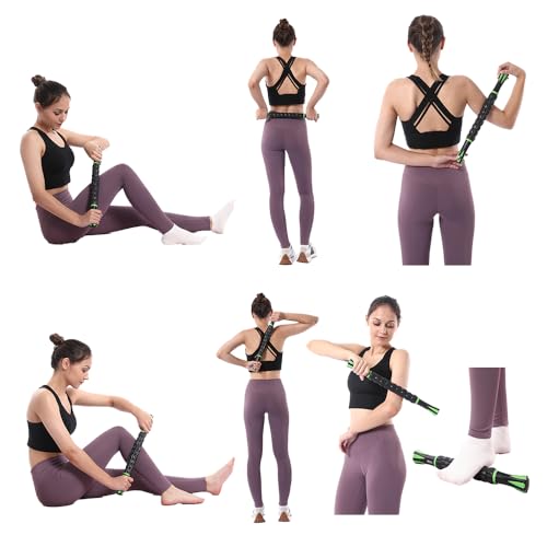 Muscle Roller Massage Roller Stick- Deep Tissue Fascia Blaster for Myofascial Pain Relief, Lymphatic Drainage & Body Sculpting, Handheld Physical Therapy & Recovery Tool (Green black-18 inch) - color: Green Black